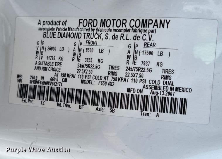 image for item EG1309 2008 Ford F650 Super Duty flatbed truck