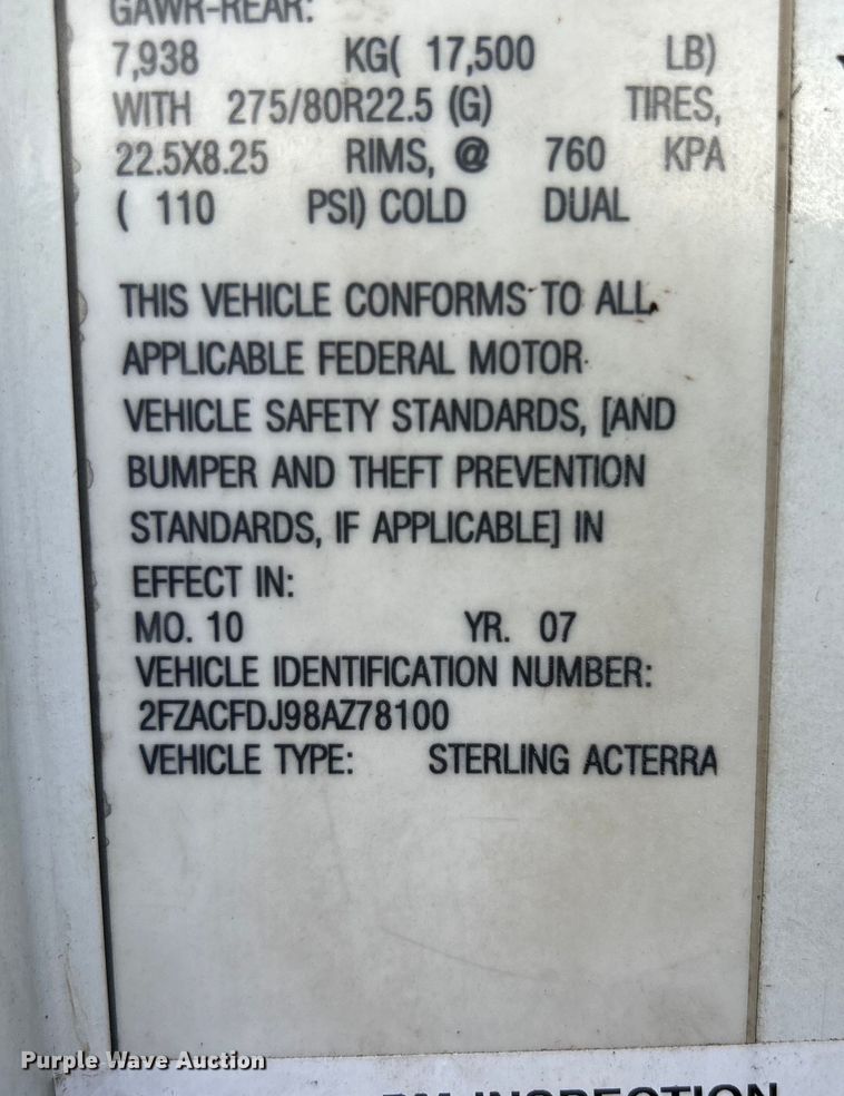 image for item EG1329 2008 Sterling Acterra flatbed truck