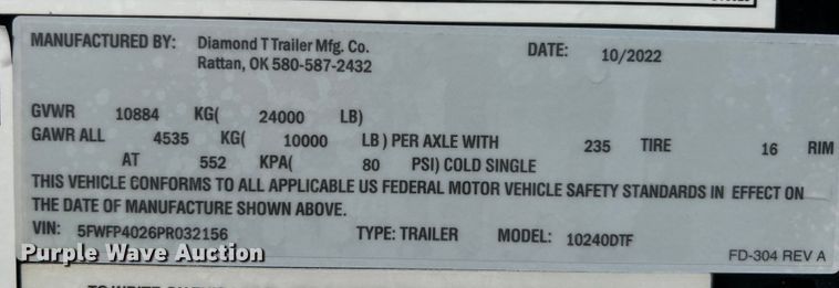 image for item EG1342 2023 Diamond T Trailer Mfg. Co 1024DTF equipment trailer