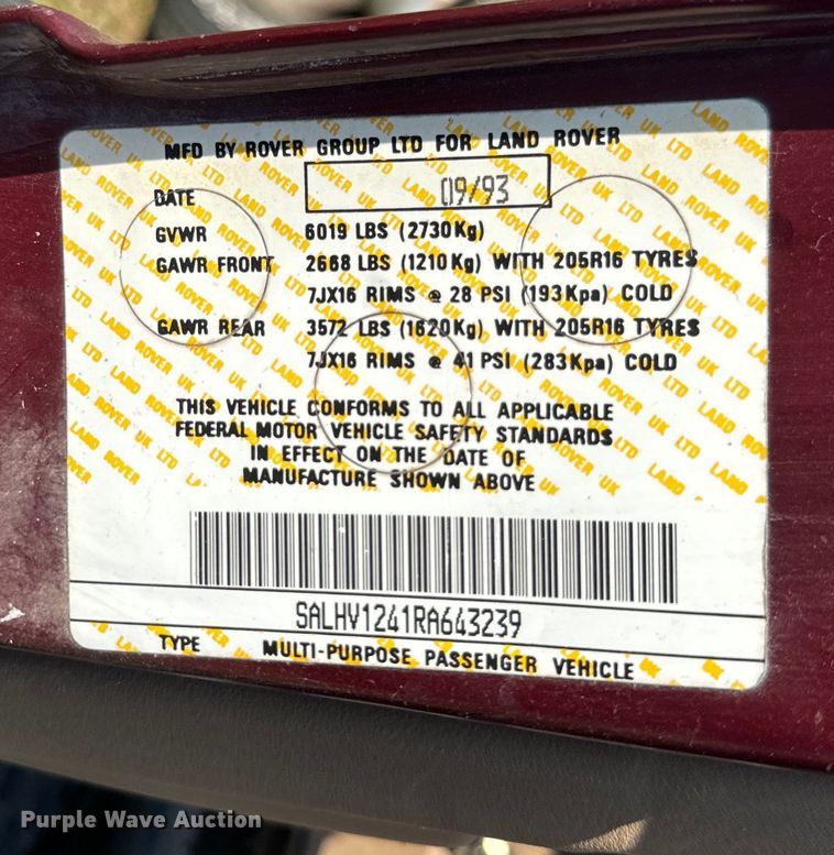 image for item EH5364 1994 Land Rover Range Rover County SUV