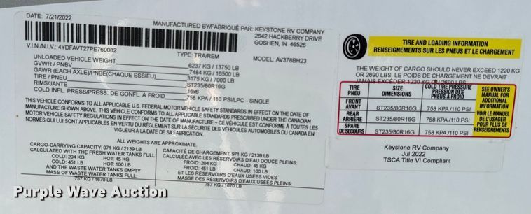 image for item EH5366 2023 Keystone  Avalanche  camper