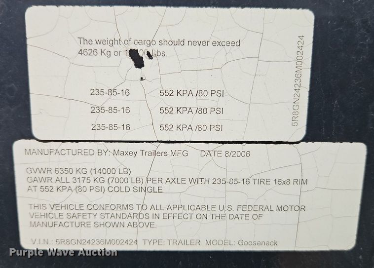 image for item EI3617 2006 Maxey equipment trailer