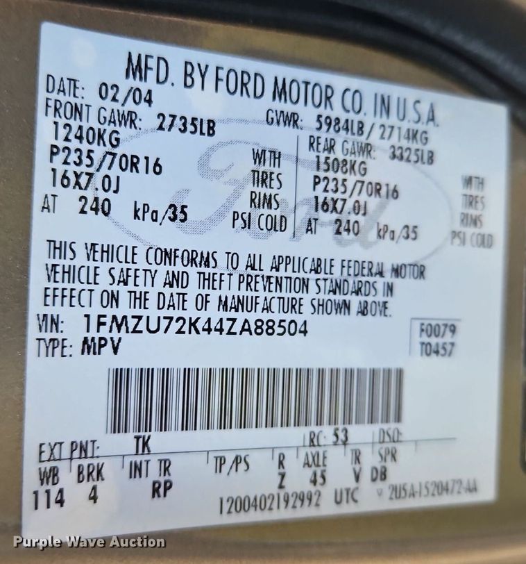image for item EI3644 2004 Ford Explorer  SUV