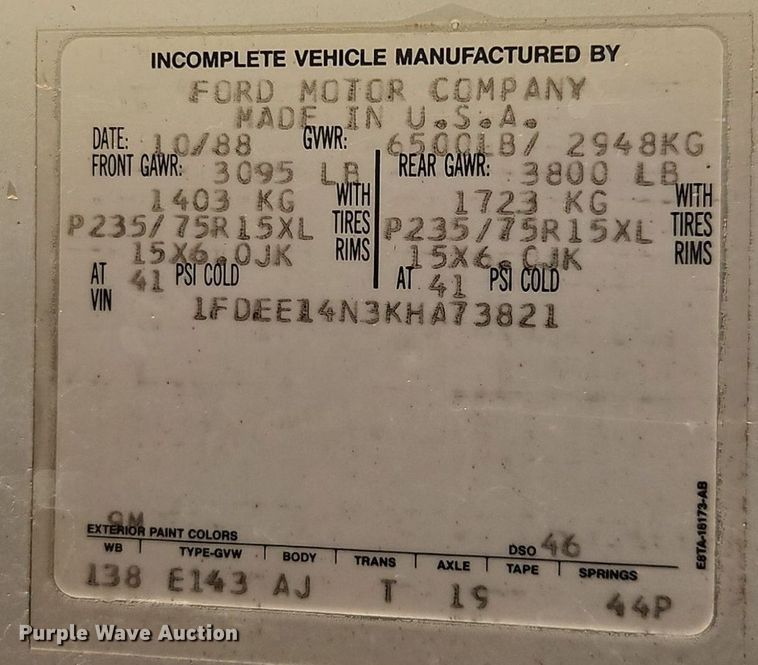 image for item EI3645 1989 Ford E150 van