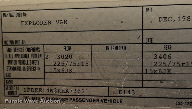 image for item EI3645 1989 Ford E150 van