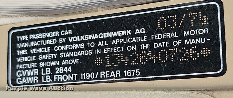 image for item EJ6170 1974 Volkswagen  Beetle 