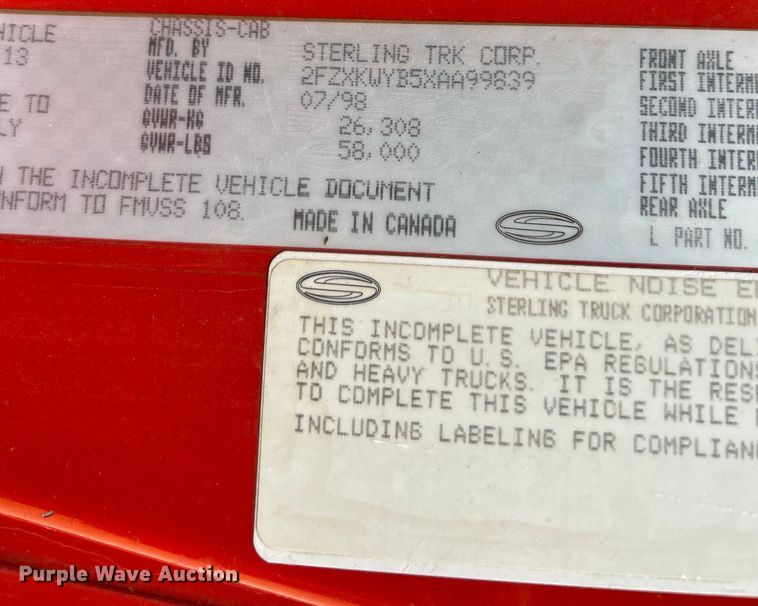 image for item EK4245 1999 Sterling  L9513 dump truck