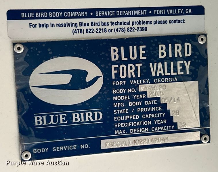 image for item EK4247 2015 Blue Bird Vision school bus