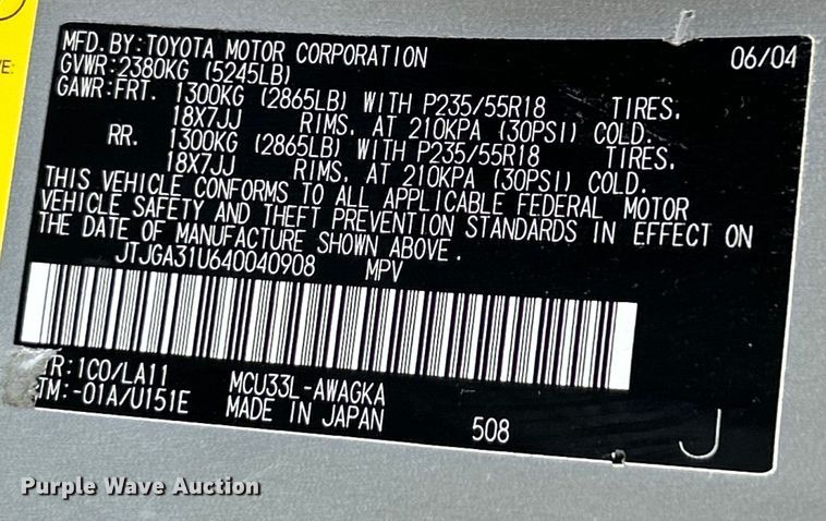 image for item EK4249 2004 Lexus RX 330 SUV