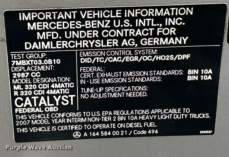 image for item EK4258 2007 Mercedes Benz ML 320 CDI SUV