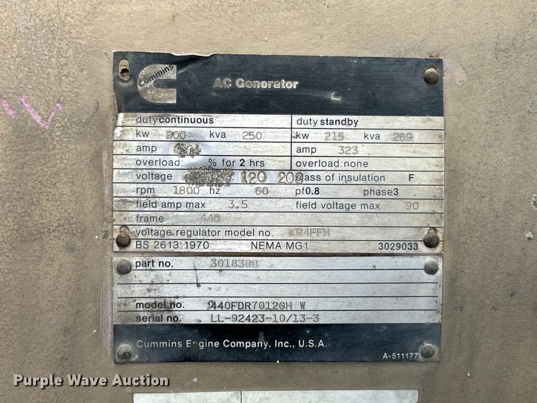 image for item EK4315 Cummins 440FDR7012GHW generator