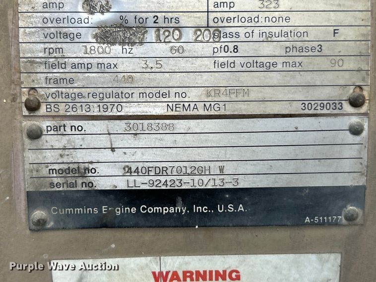 image for item EK4315 Cummins 440FDR7012GHW generator