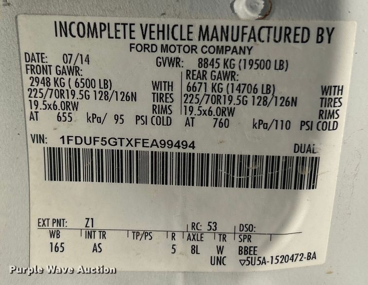 image for item EK4326 2015 Ford F550 Super Duty XL truck cab and chassis