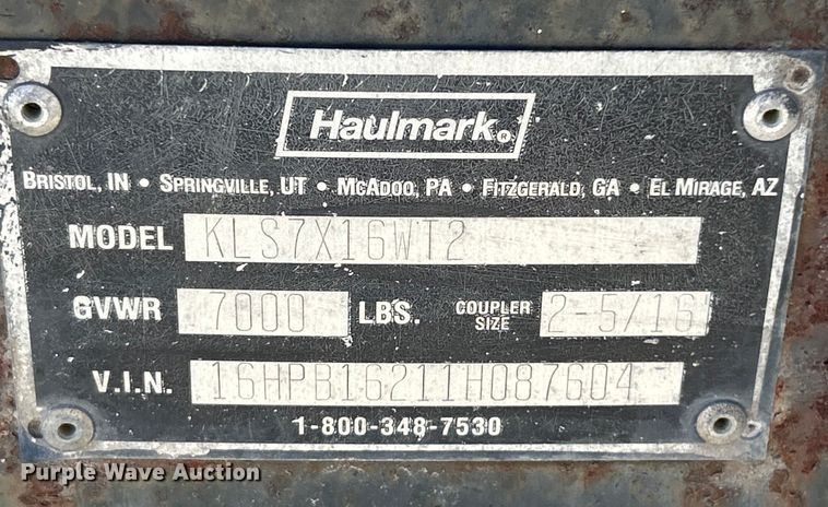 image for item EK4335 2001 Haulmark KLS7X16WT2 enclosed cargo trailer