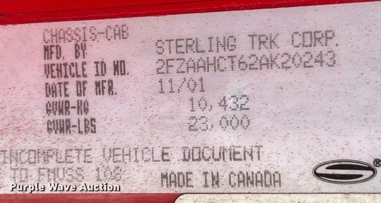 image for item EK4377 2002 Sterling M6500 Acterra rollback truck