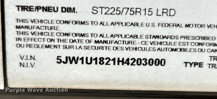 image for item EK4393 2017 Novae ST8218CHS-B-100 equipment trailer