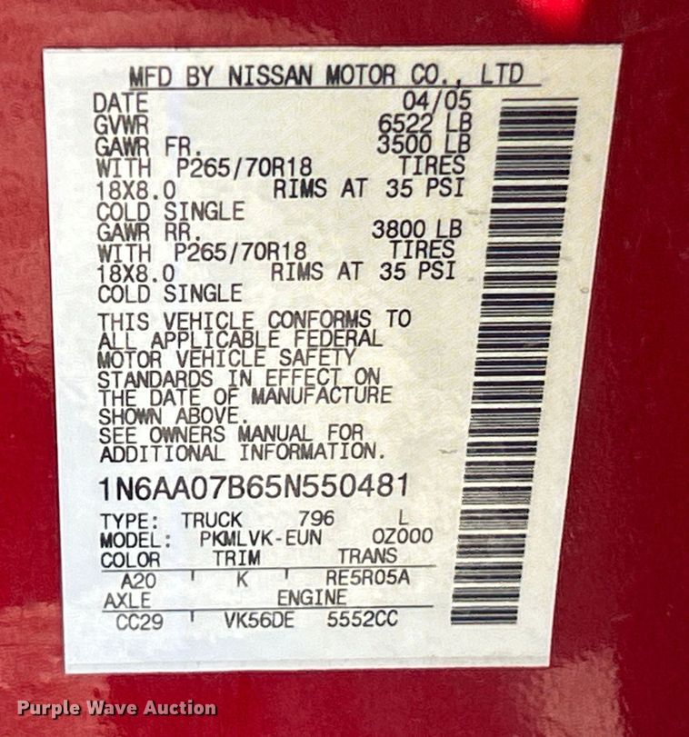 image for item EK4418 2005 Nissan  Titan LE Crew Cab pickup truck