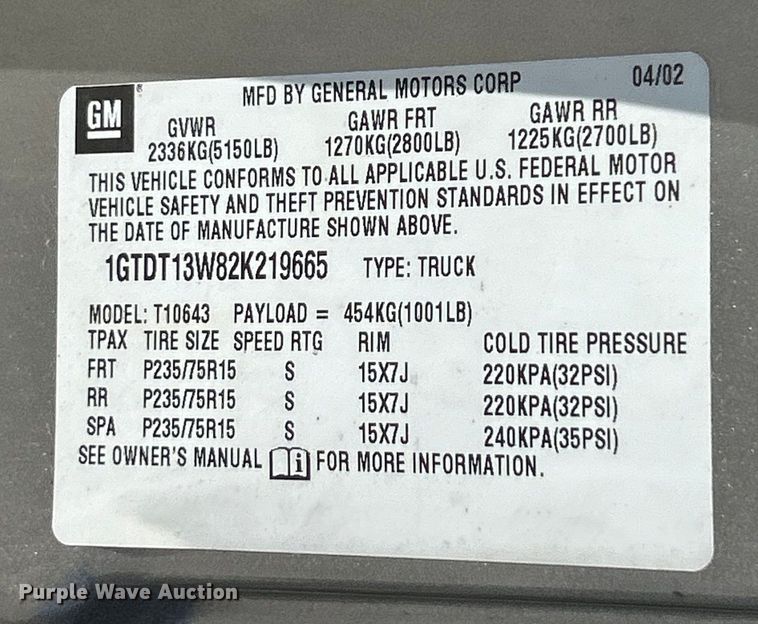 image for item EK4419 2002 GMC Sonoma SLS Crew Cab pickup truck