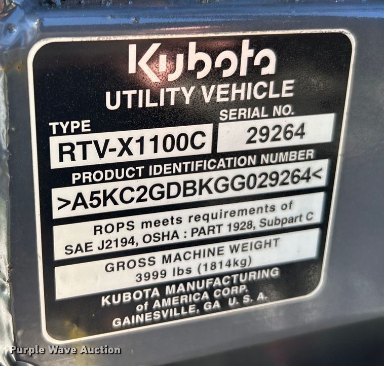image for item EK4428 2016 Kubota  RTV-X1100C utility vehicle