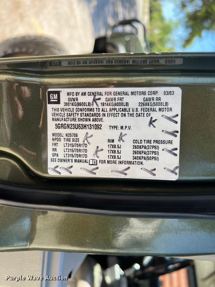 image for item KV9777 2003 Hummer H2 SUV