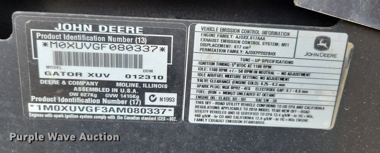 image for item LC9927 2010 John Deere Gator XUV 620i utility vehicle