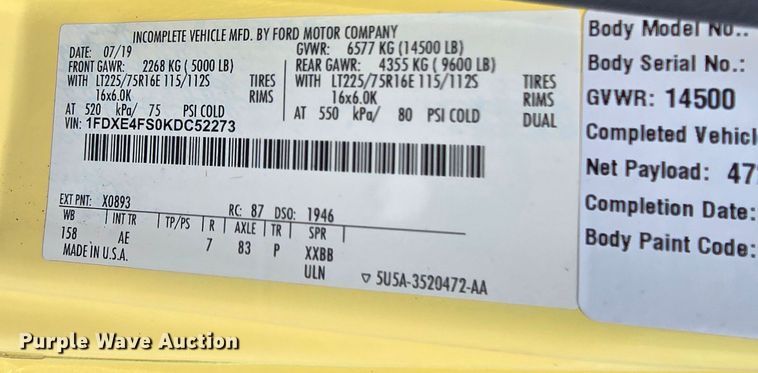 image for item LD9126 2019 Ford E450 refrigerated truck