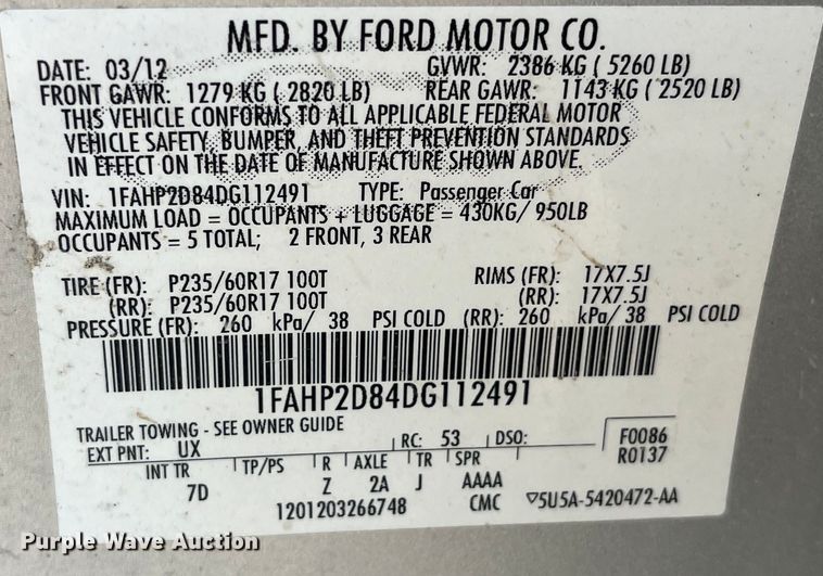 image for item LD9357 2013 Ford Taurus 