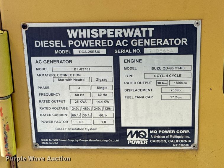 image for item ND9067 Multiquip DCA-25SSIU generator