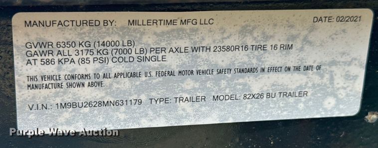 image for item ND9105 2021 Millertime equipment trailer