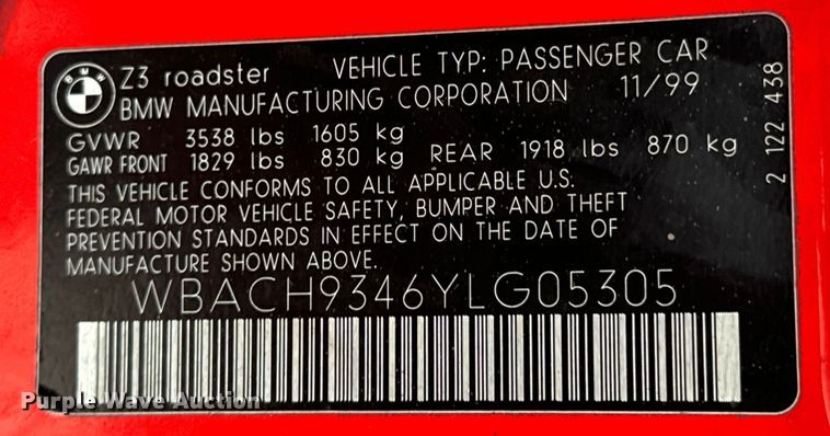 image for item ND9125 2000 BMW Z3 convertible