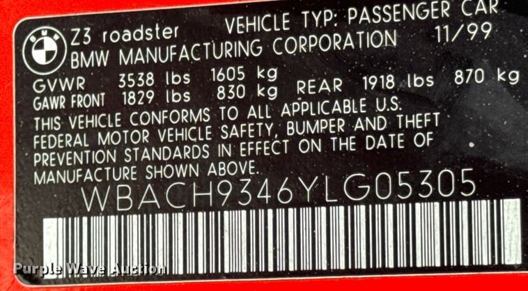 image for item ND9125 2000 BMW Z3 convertible