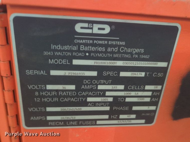 image for item NG9346 (2) C&D forklift chargers