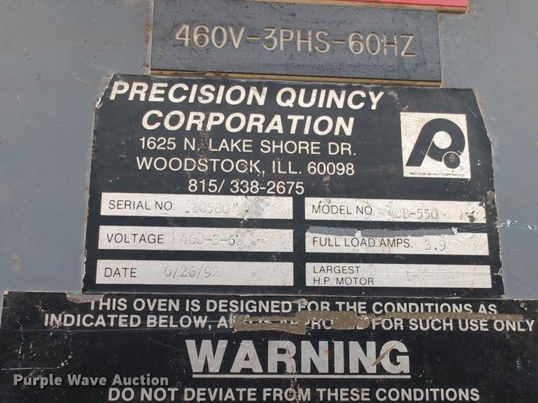 Precision Quincy Corp. 40B550 powder coat oven in Oklahoma City, OK