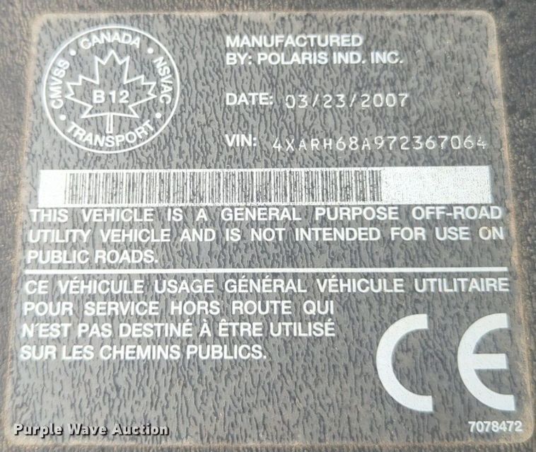 image for item NG9386 2007 Polaris Ranger utility vehicle