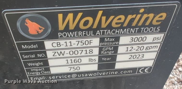 image for item NG9395 2023 Wolverine CB-11-750F skid steer breaker