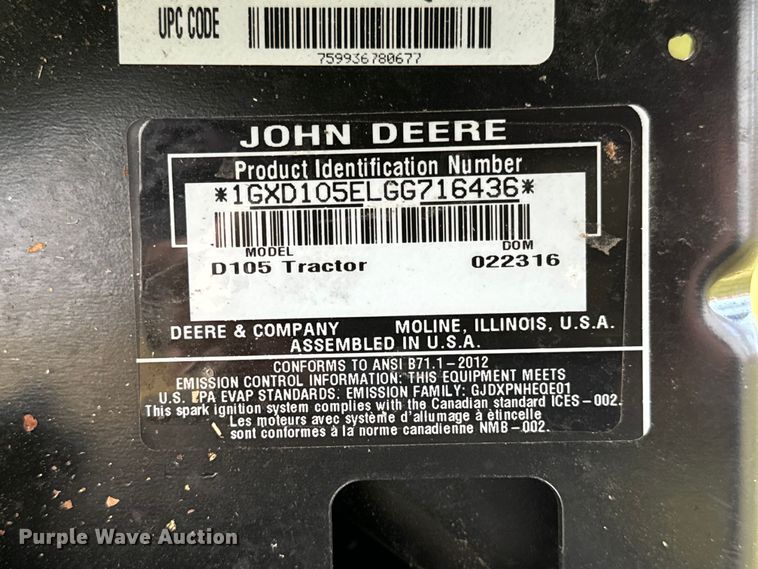 image for item NH9059 John Deere D105 lawn mower