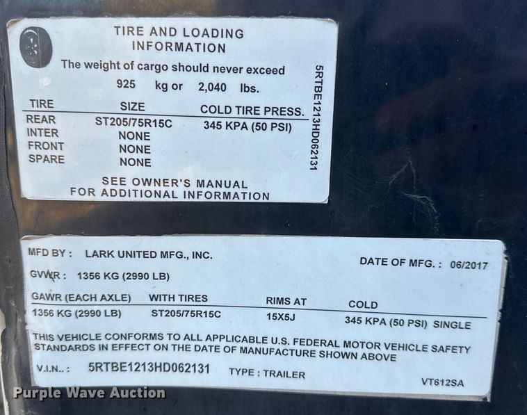 image for item NJ9506 2017 Lark VT612SA enclosed cargo trailer