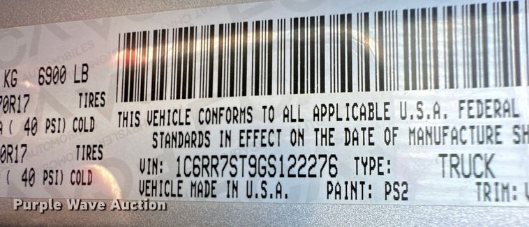 image for item OC9547 2016 Dodge Ram 1500 Crew Cab pickup truck