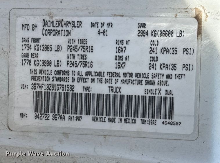 image for item OE9010 2001 Dodge  Ram 1500 Quad Cab pickup truck