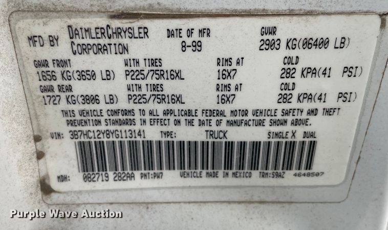 image for item OG9854 2000 Dodge Ram 1500 Club Cab pickup truck