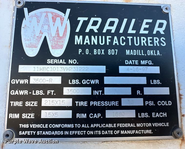 image for item OI9291 1997 W-W enclosed cargo trailer