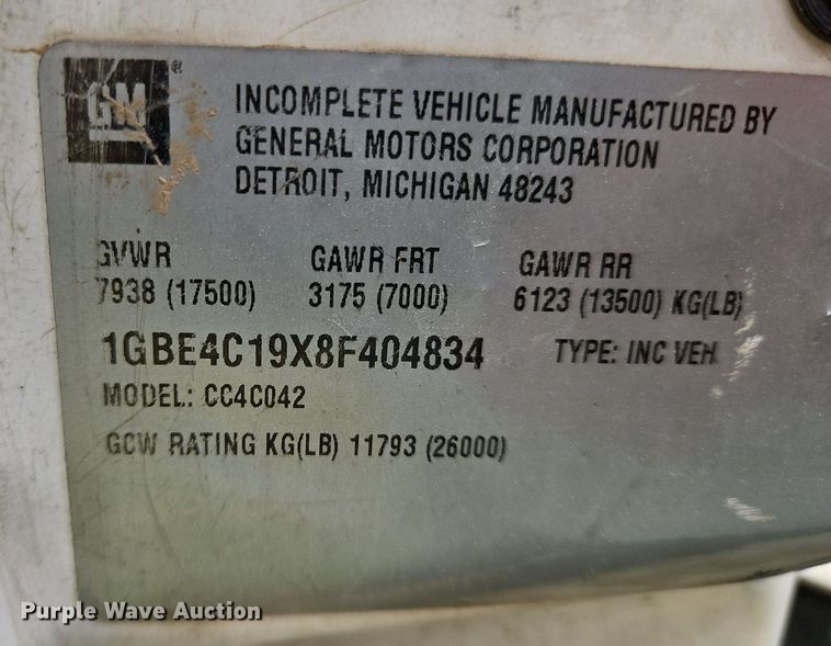 image for item OK9828 2008 Chevrolet  C4500 flatbed truck