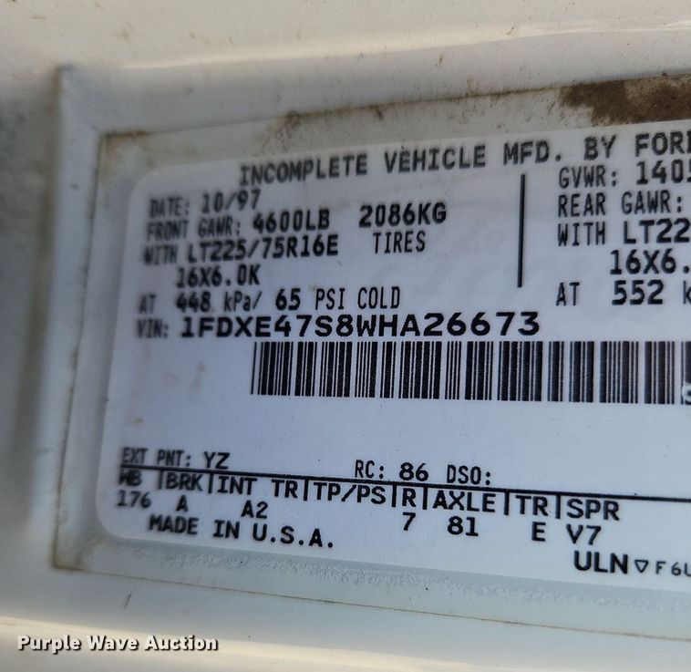 image for item OK9833 1998 Ford  E450 Super Duty sewer inspection truck