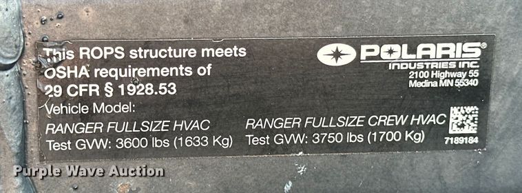 image for item OM9326 2019 Polaris Ranger XP 1000 Northstar utility vehicle