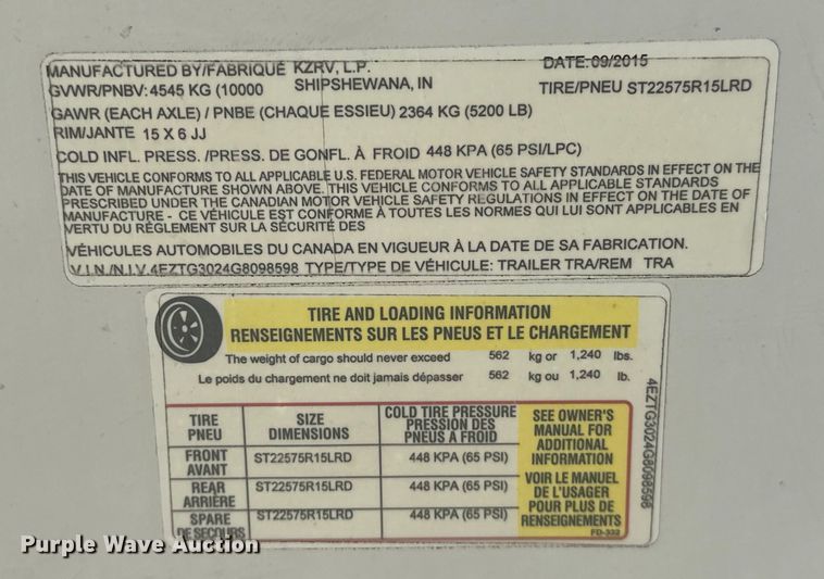 image for item OM9329 2016 KZRV MXT camper