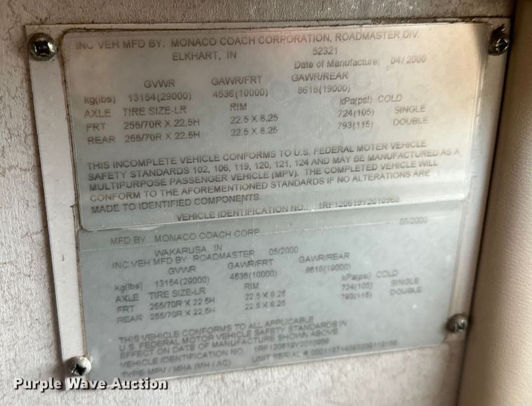 image for item OM9330 2000 Monaco  Diplomat Roadmaster R-2900 RV