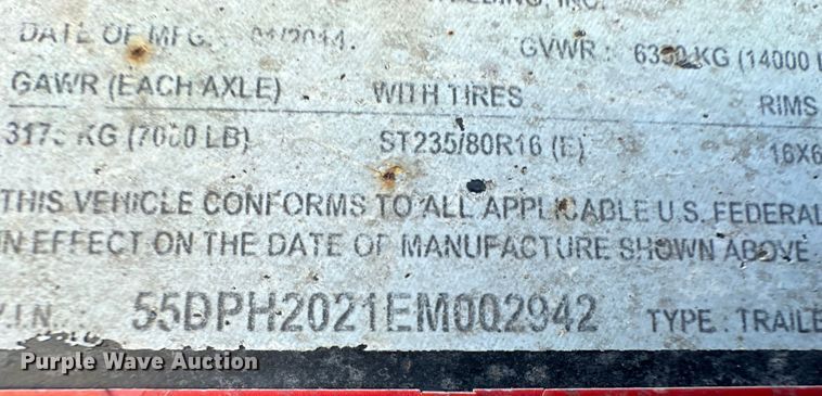 image for item DM2708 2014 Maxey equipment trailer