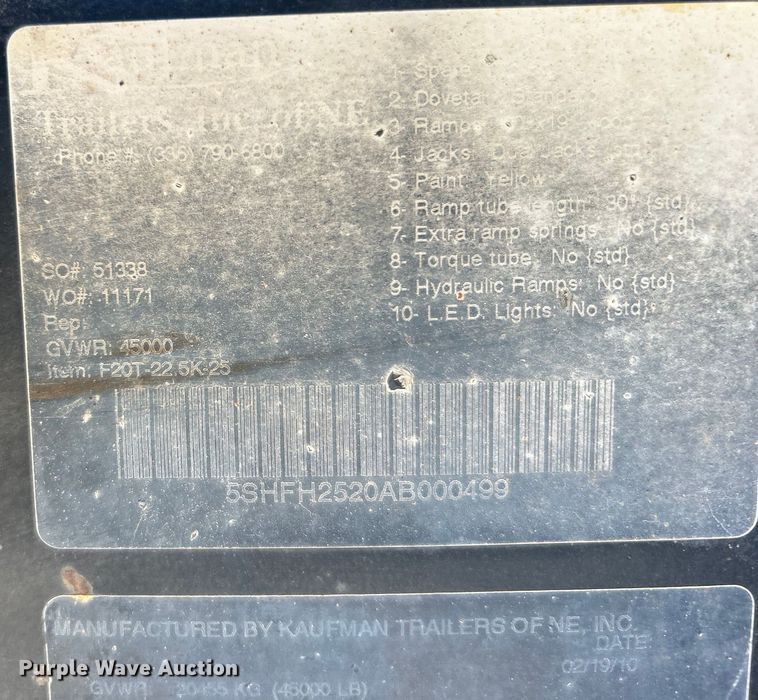 image for item DO1041 2010 Kaufman equipment trailer