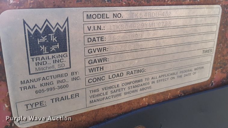 image for item DP2719 2000 Trail King TK54BDU-402 bottom dump trailer