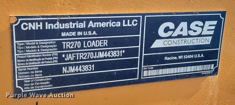 image for item DP3487 2018 Case  TR270 tracked skid steer loader